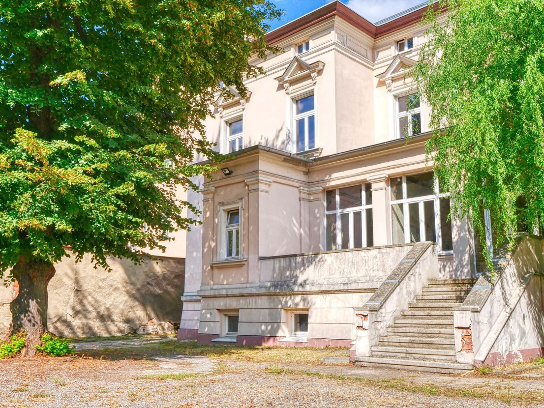 Gründerzeitvilla mit Bäumen, Gartenseite vor der Sanierung