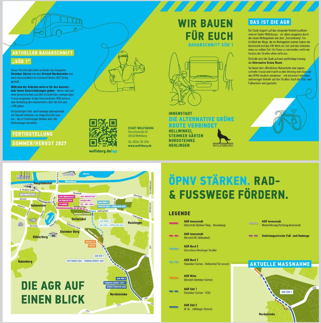 Informationsplakat der Stadt Wolfsburg zur Alternativen Grünen Route mit Streckenübersicht