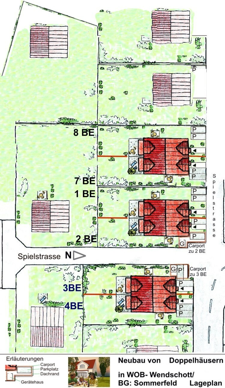 Lageplan der Doppelhaeuser im Baugebiet Sommerfeld in Wolfsburg-Wendschott