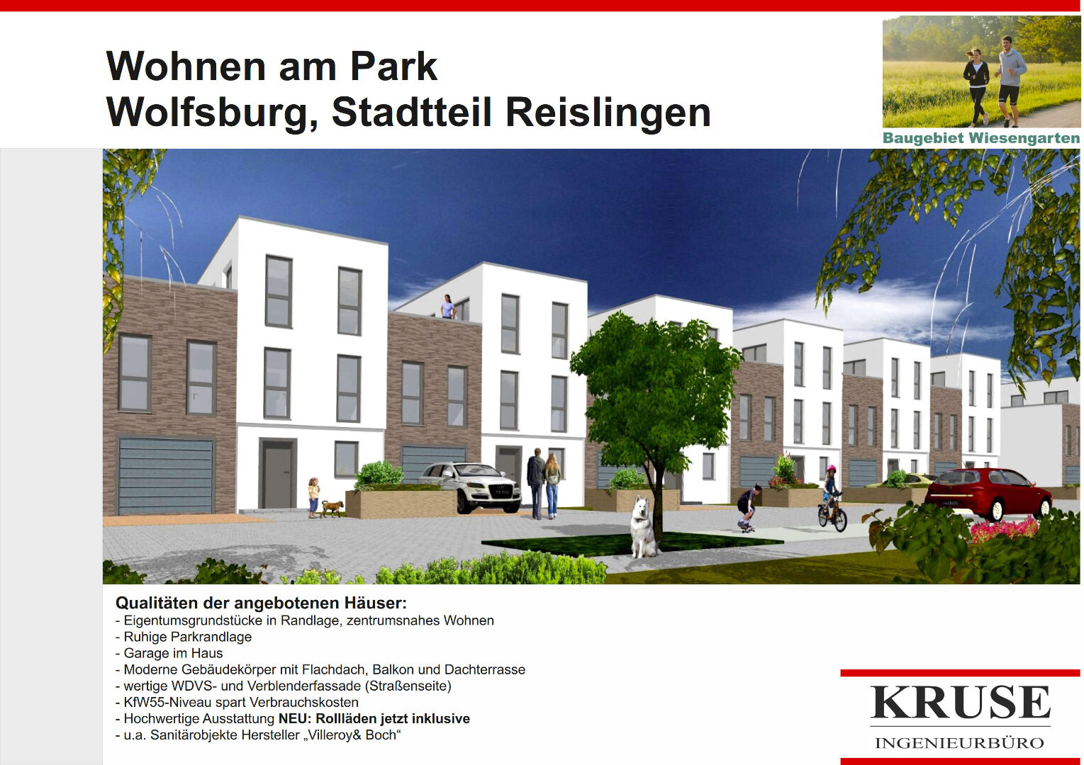 Visualisierung der Reihenhauszeile Wohnen am Park im Baugebiet Wiesengarten in Reislingen