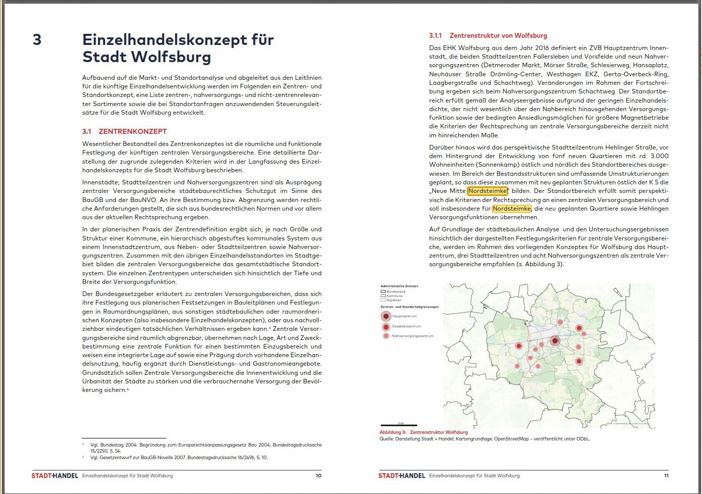 Auszug aus dem Einzelhandels- und Zentrenkonzept Wolfsburg 2023 mit der Zentrenstruktur der Gesamtstadt
